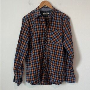 BEN SHERMAN Blue & Orange Plaid Long Sleeve Button Down Shirt